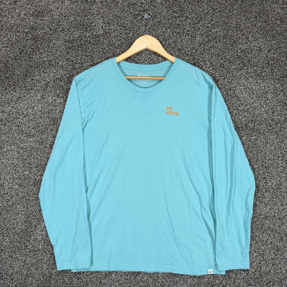 Cotopaxi Do Good Long Sleeve Shirt Mens XL Aqua Organic Cotton Blend Graphic Tee